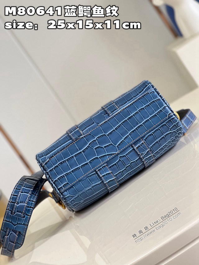 LV專櫃2023新款Keepall系列迷你版手提包 M80641藍鱷魚紋 路易威登男士手袋 dn1449